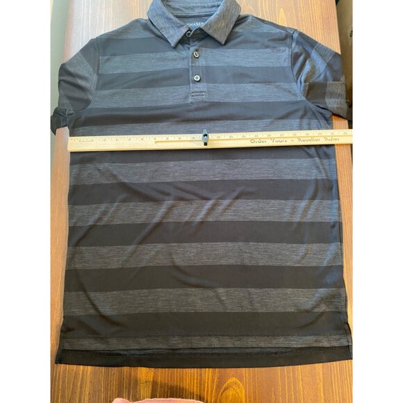 Chase 54 Men's Striped Polo Shirt Medium 100% Polyester Black & Gray Avid Golfer - Picture 11 of 12